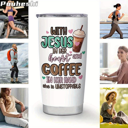 1pc 20oz -Themed Stainless Steel Water Cup with Straw Lid - 3D Printed Christian Inspirational Bible Verse Tumbler, Leakproof & -Slip Grip, Reusable Insulated Design for Hot/Cold Drinks, Faith-Based Gift for Christmas, Easter