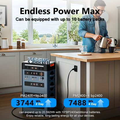 OSCAL 1872Wh Solar Generator 2400W(4800W Peak) LiFePO4 Portable Power Station PowerMax 2400 Full Charging, APP Control Battery Backup For Home, Camping & RVs With Solar Charger