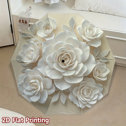 1pc Automatic Folding Umbrella with 8-Rib Compact Travel Design - Elegant Peony Flower Print, Automatic Open/Close, Lightweight & Portable for Women