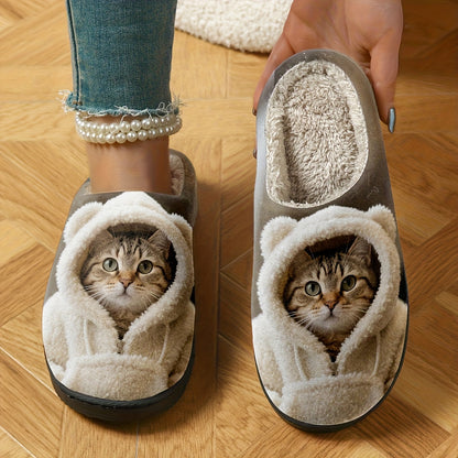 Cozy Cat Print Slip-On Slippers - Soft Fabric, Non-Slip TPR Sole, All-Season Comfort, DIY Print Design, Winter Warmth, Casual Style, Hand Washable, Allseason Slippers|Cozy Slipon Shoes|Fabric Upper Slippers