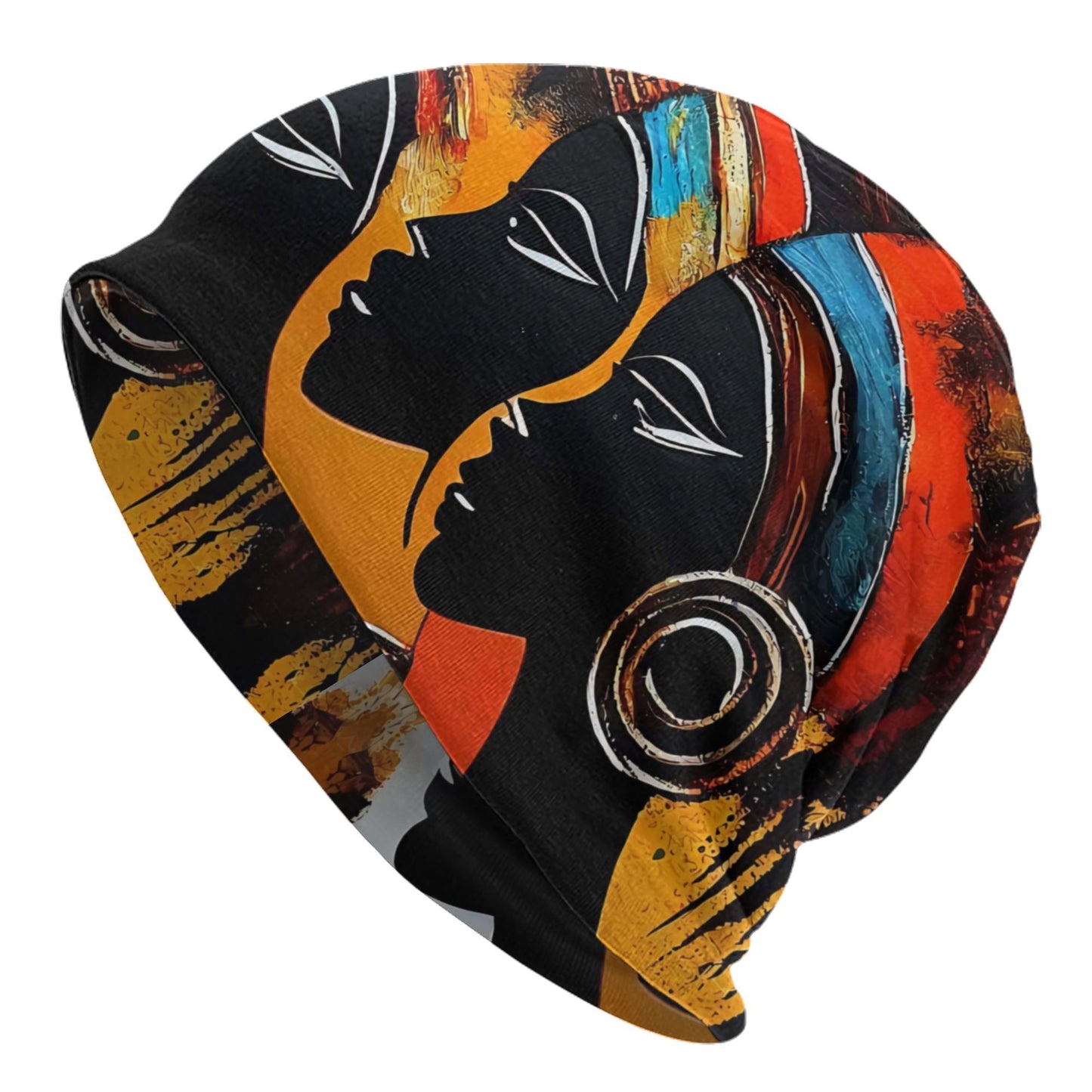 BIIHUDU African Tribal Women & Men's Beanie Hat - Unisex Boho Bonnet with Ghanaian/ Nigerian/ Maasai Patterns, Black/Orange/Red/Blue/White/Teal/ Golden/ Brown/ Turquoise - Cultural Headwear for Parties & Everyday Style, Beani
