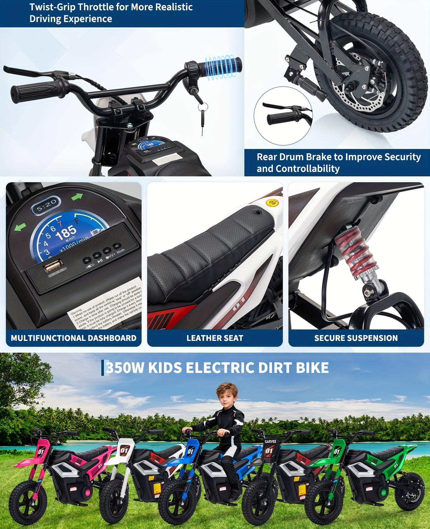 for kids/ only - 24V 350W Ride-On Motorcycle Dirt Bike with Parent-Controlled Twist Throttle, 13.67 MPH Top Speed, 12-Mile Range, Rear Suspension & Leather - Mini Motorbike (Rose Red)