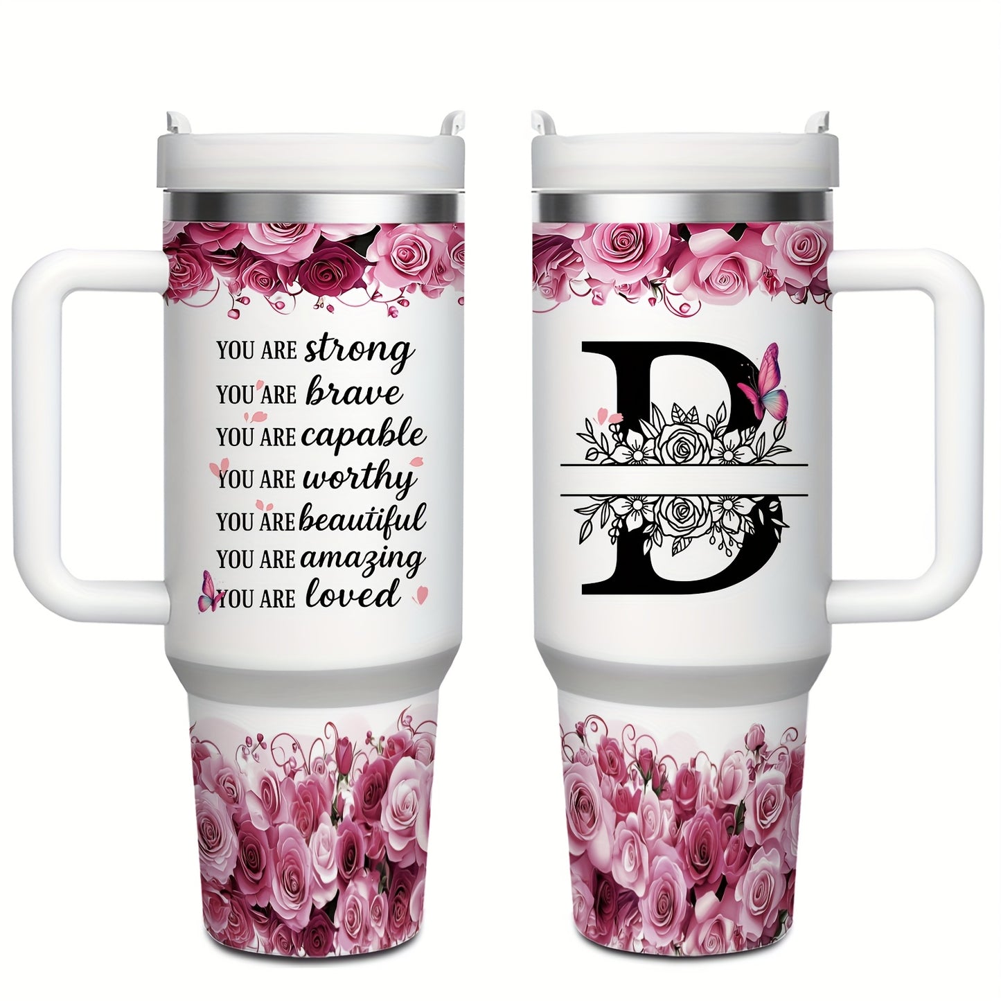 MIKENDA 1pc 40oz "A-Z Custom Letters & Name" Stainless Steel Travel Cup with Lid And Straw. Coffee Cup, Kitchen Drinkware. Great Gift for Women, Friends, Parents.for Mother's Day, Holidays. for Home & Outdoor Use.Halloween &