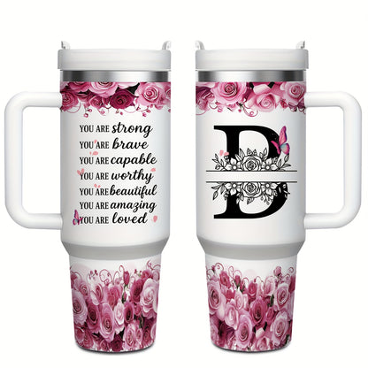 MIKENDA 1pc 40oz "A-Z Custom Letters & Name" Stainless Steel Travel Cup with Lid And Straw. Coffee Cup, Kitchen Drinkware. Great Gift for Women, Friends, Parents.for Mother's Day, Holidays. for Home & Outdoor Use.Halloween &