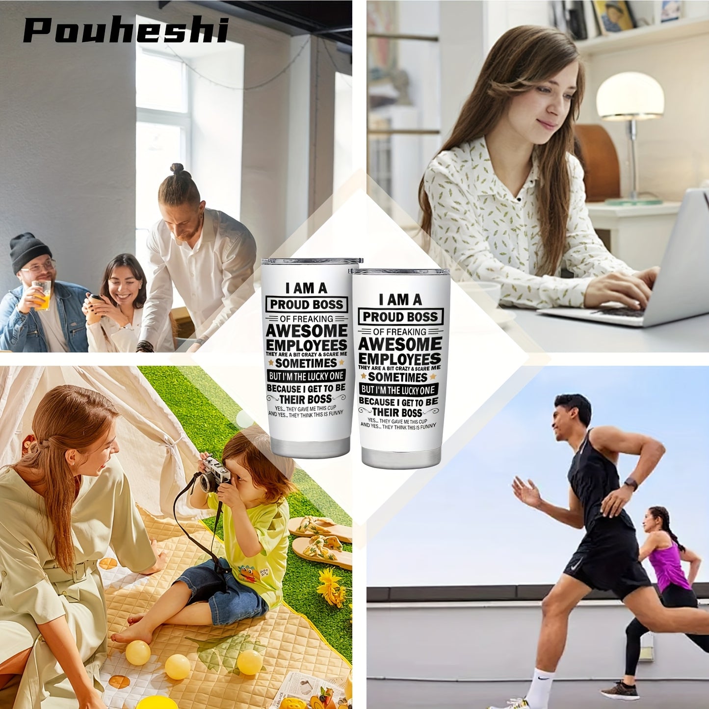 1pc POUHESHI 20oz Stainless Steel Tumbler with "I AM A Proud Boss" Humorous Design - Shatterproof, Reusable, Ideal for Office or Outdoor Use, Perfect Gift for Bosses, Campers, and Holidays, Office Drinkware | Humorous Tumbler