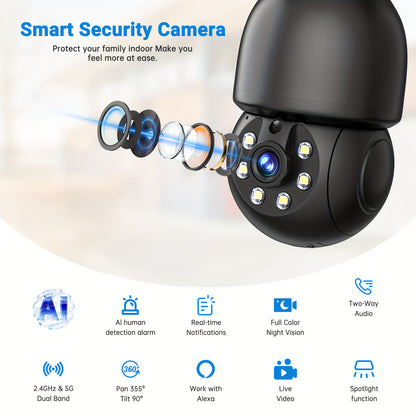 2K FHD Smart Bulb Security Camera - Wireless Indoor Light Socket Cam With 360° Panoramic PTZ, 5G/2.4G WiFi, Motion Tracking & Auto Alerts, Color Night Vision & Two-Way TalkFHD