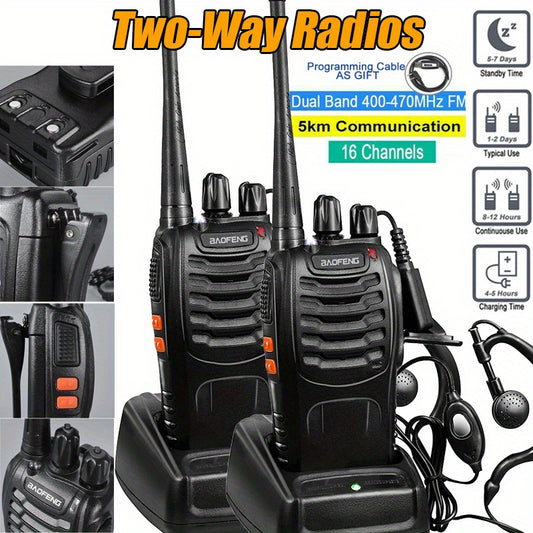 2 Pack Professional Two-Way Radios Long Range 16-Channel Handheld Walkie Talkies with Dual-Band FM, - Li-ion, Microphones & Headsets Included, 4-Way Rocker Switch, 16-Channel Scanning, 2-Tone Signaling, Compatible with Progra