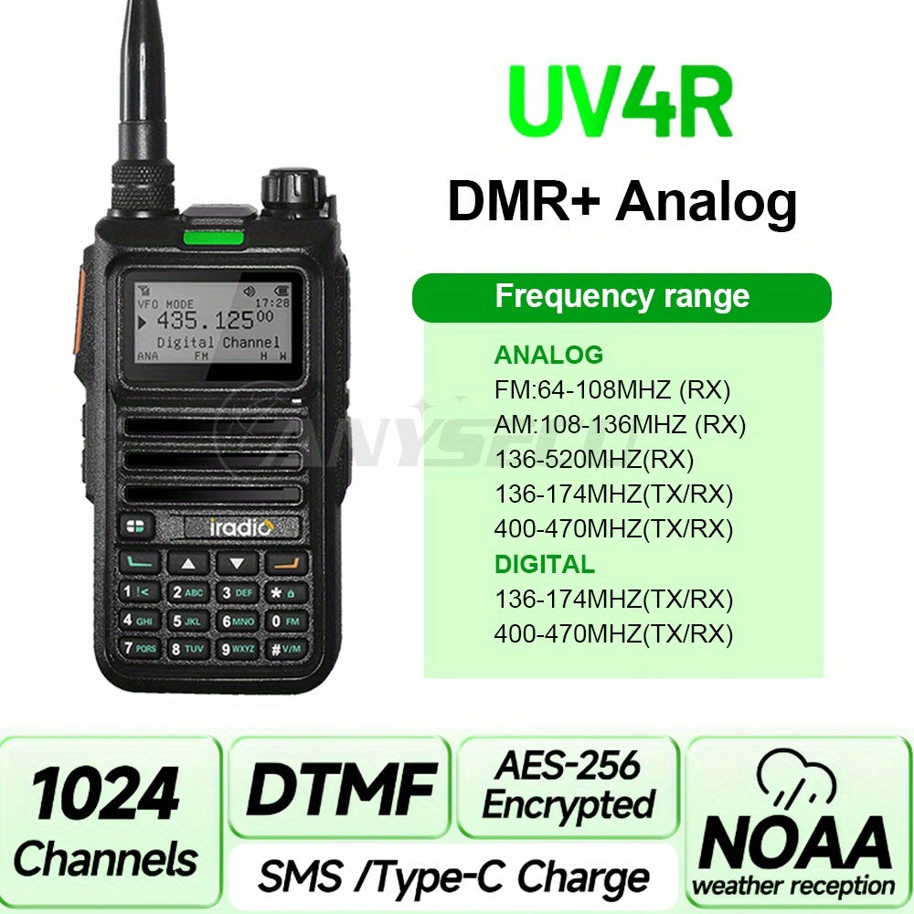 Iradio DM-UV4R DMR Digital Analog Walkie Talkie AES-256 Encryption SMS Dual Mode Dual Time Slot 1024 CH