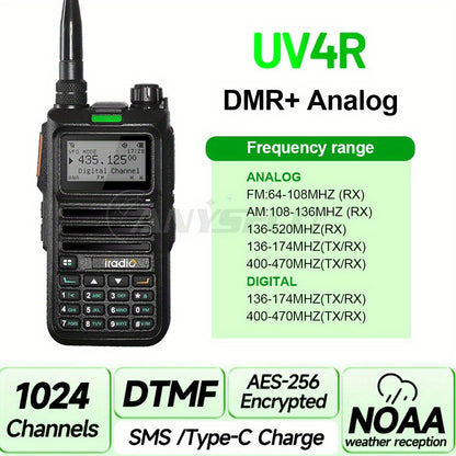 Iradio DM-UV4R DMR Digital Analog Walkie Talkie AES-256 Encryption SMS Dual Mode Dual Time Slot 1024 CH