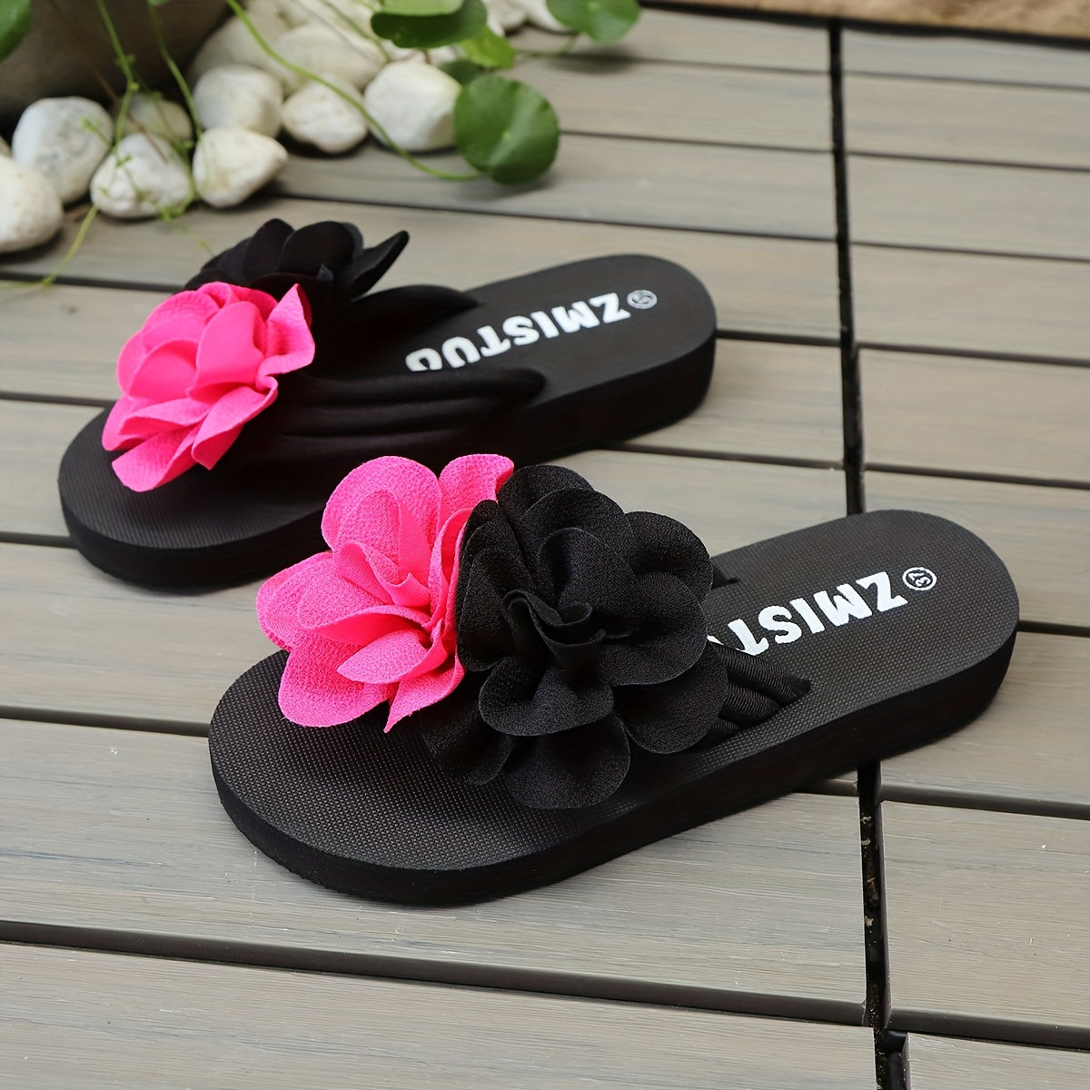 Women's Slip-On Floral sandal - Slipresistant Rubber Sole, Pink & Yellow Floral pattern, Cushioned insole - All-Season Beach, Casual, Formal Footwear - Easy-Clean Women's Shoes