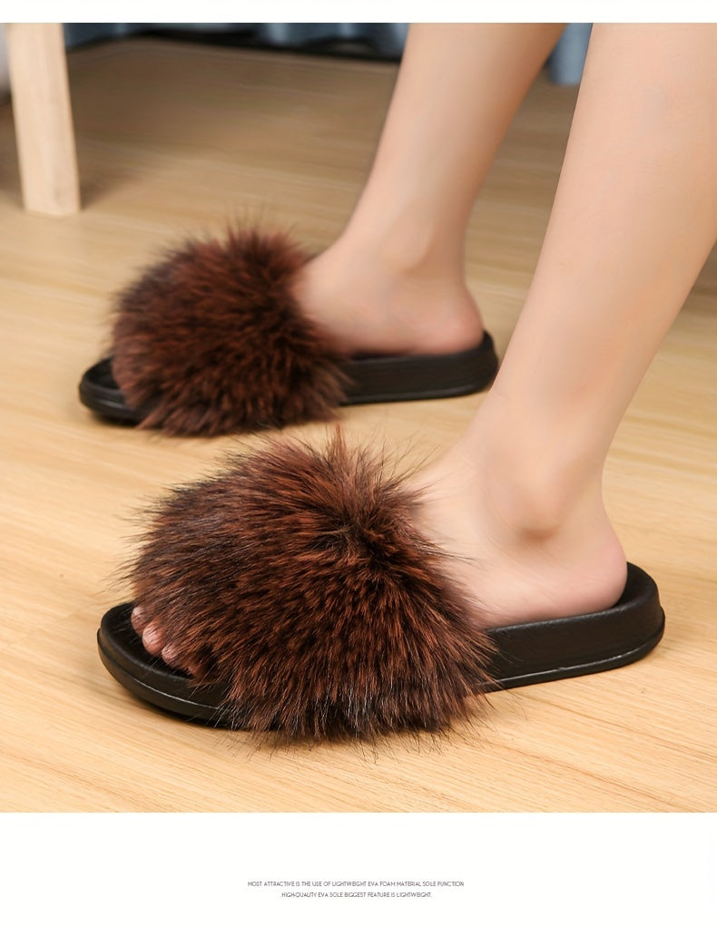 Women's Fashionable and Elegant Plush Slippers, EVA Sole with Soft Plush Surface, Comfortable and Easy to Wear, Suitable for Indoor and Outdoor Use