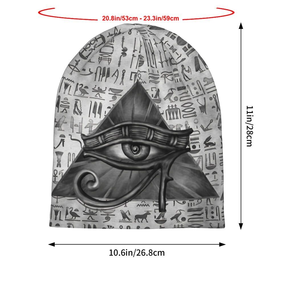 1pc BIIHUDU Unisex Egyptian Eye of Horus Beanie - Funky Style Knit Fabric Hat with Elastane and Polyester, Soft No-Brim Bonnet