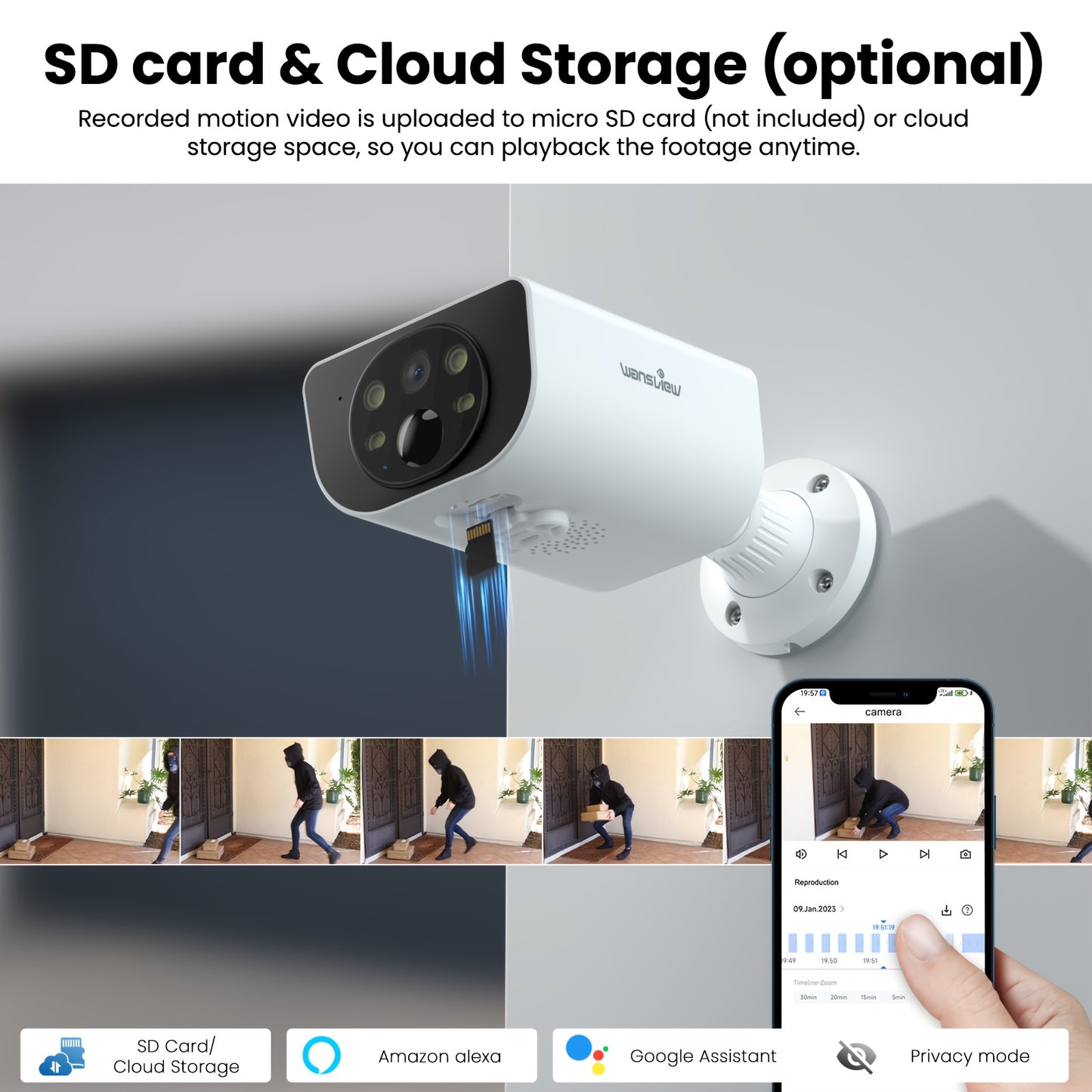 Wansview Solar Security Cameras Wireless Outdoor High Quality, Wireless Security Camera, 2K HD Resolution, Color Night Vision, Two-Way-Audio, Motion Detection, SD Card/Cloud Storage, Compatible with Alexa/Google Home