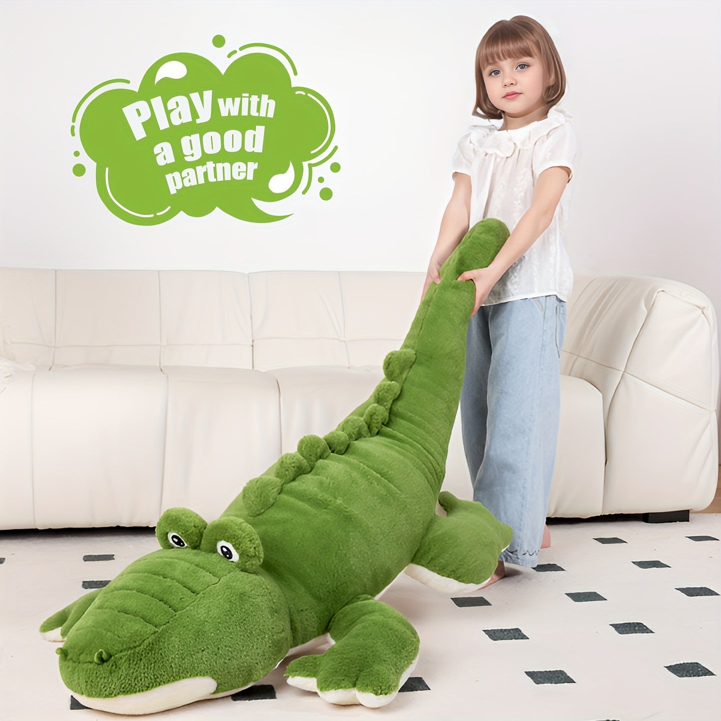 60inch Giant Crocodile Stuffed Animal | Soft Toy Alligator Large Cute Huge Jumbo Big Size Kawaii Fluffy Fat Plushie, Green Knit Fabric, Ideal Gifts for Kids Boys Girls Birthday, Halloween, Christmas, Valentine'S Day.