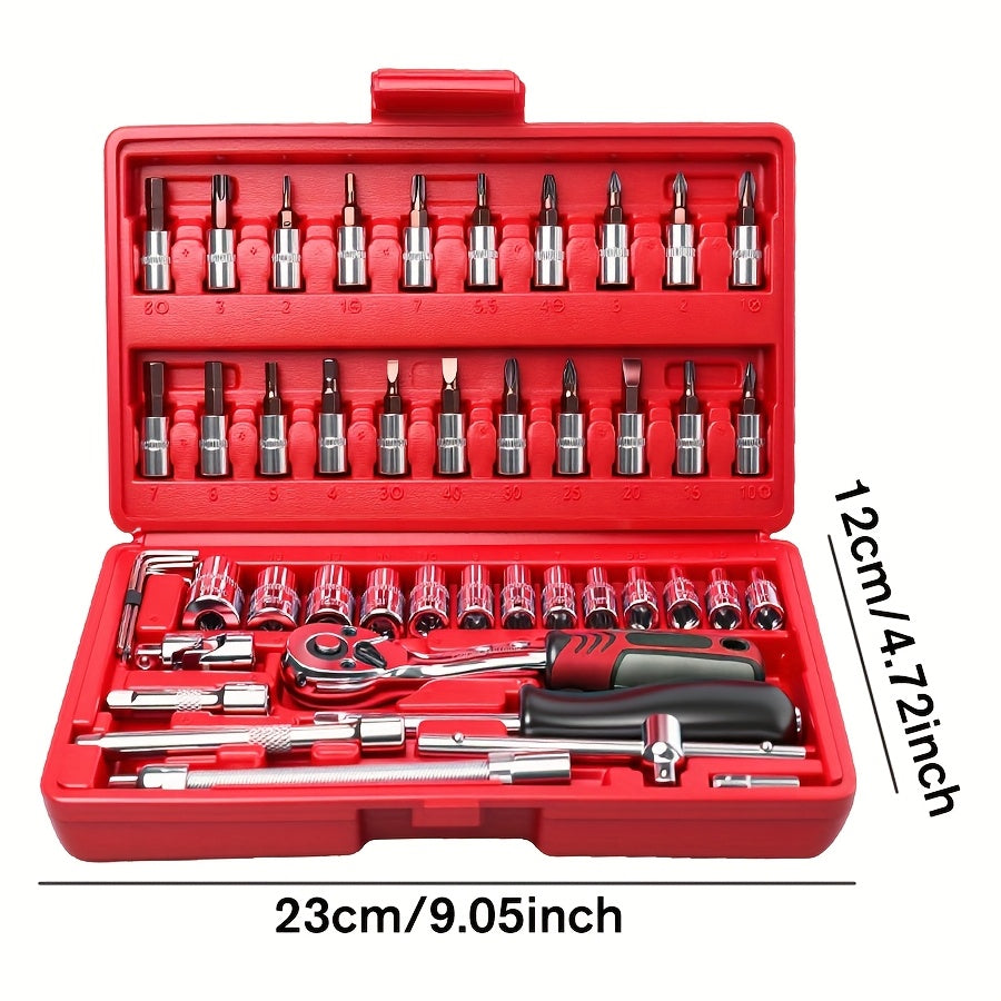 172/45pcs Professional Auto Repair Kit, Ratchet Wrench Set, Torque Wrench, 1/2 *1/4" 3/8" Drive Depth And Standard Sleeve, Auto Repair And Household Machine Tool Set, Suitable for Car And Bicycle Repair Tools