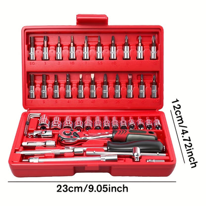 172/45pcs Professional Auto Repair Kit, Ratchet Wrench Set, Torque Wrench, 1/2 *1/4" 3/8" Drive Depth And Standard Sleeve, Auto Repair And Household Machine Tool Set, Suitable for Car And Bicycle Repair Tools