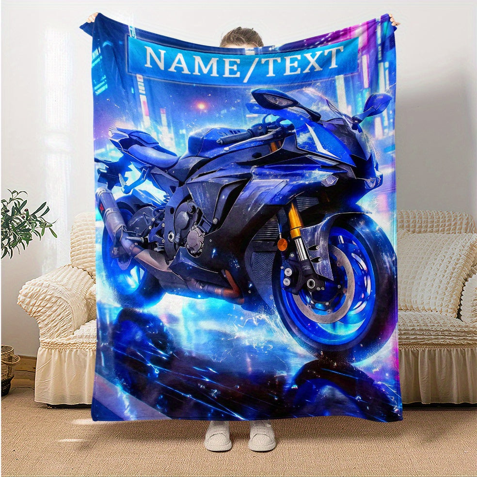 1pc Extra Large Motorcycle Blanket - Heavy-Duty Motorcycle Racing Design with Neon & Japanese Text - Soft Flannel Fabric - -Tear All-Season Throw for Bed, Sofa, Camping - Motorcycle Enthusiast Gift (31"/47"/59"/78") - Neon Gl