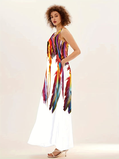 Casual Stylish Long Dress with a V-Neck, Flared Hem, And Pockets for Women