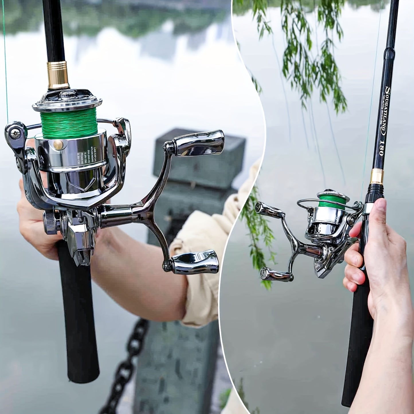 SOUGAYILANG Heavy-Duty Carbon Fiber Fishing Rod & Reel Combo with 5.0:1 Gear Ratio Spinning Wheel, Medium Power Fast-Retraction Line System, Complete Lure Kit (Hooks, Beads) - All-in-One Freshwater Bass Pike Trout Fishing for