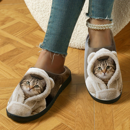 Cozy Cat Print Slip-On Slippers - Soft Fabric, Non-Slip TPR Sole, All-Season Comfort, DIY Print Design, Winter Warmth, Casual Style, Hand Washable, Allseason Slippers|Cozy Slipon Shoes|Fabric Upper Slippers