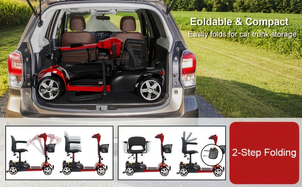 All-Terrain Foldable Mobility Scooter for Adults - 250W High-Speed Motor, 14-Mile Range, 265lbs Capacity, Large 8" Wheels with Shock Absorption, LED Headlight & Horn, Basket & Cup Holder - Grass, Gravel, Hills, Lawns, Sidewal