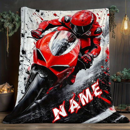 Custom Name Cool Red Motorcycle Blanket-Lightweight Home Furnishings Bedding Blanket Suitable for Sofas Beds Travel Camping Living Rooms Offices Sofas Chairs and Beds-Soft and Warm Fabric Digital Printed Blanket