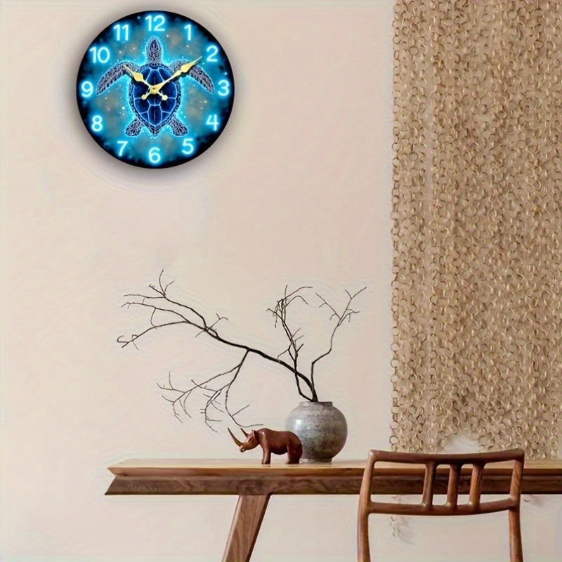 1pc JFHT Round Wall Clock, Dreamy Sea Turtle Design, Silent Non-Ticking Wooden Clock, Ideal for Bedroom, Living Room, Office, Kitchen, Bathroom - Battery Operated (Batteries Not Included), Kitchen Timepiece|Artistic Wall Cloc