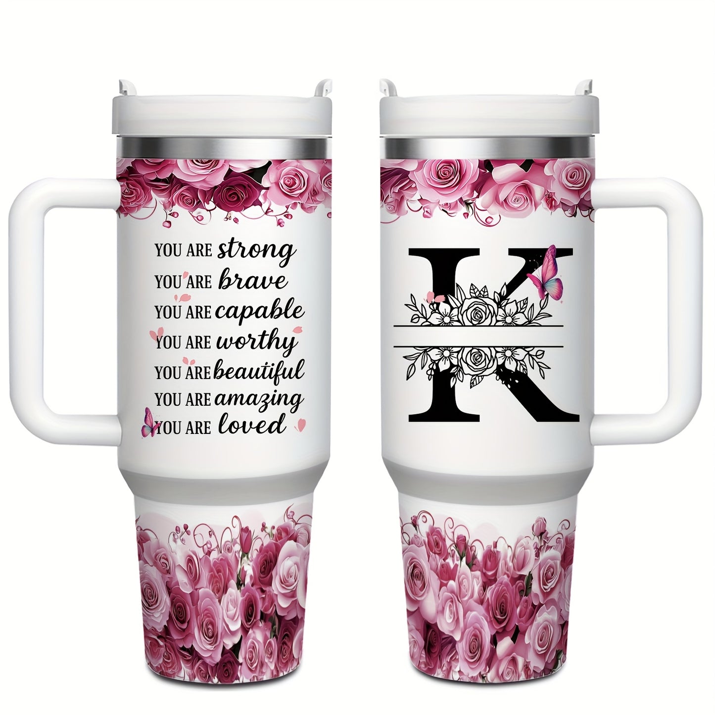 MIKENDA 1pc 40oz "A-Z Custom Letters & Name" Stainless Steel Travel Cup with Lid And Straw. Coffee Cup, Kitchen Drinkware. Great Gift for Women, Friends, Parents.for Mother's Day, Holidays. for Home & Outdoor Use.Halloween &