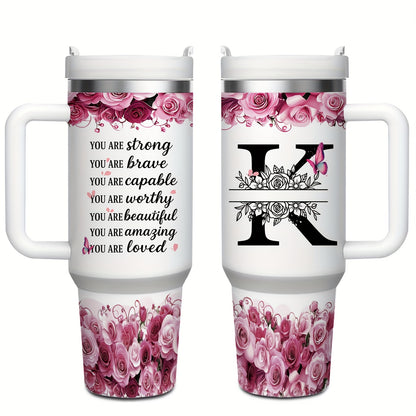 MIKENDA 1pc 40oz "A-Z Custom Letters & Name" Stainless Steel Travel Cup with Lid And Straw. Coffee Cup, Kitchen Drinkware. Great Gift for Women, Friends, Parents.for Mother's Day, Holidays. for Home & Outdoor Use.Halloween &