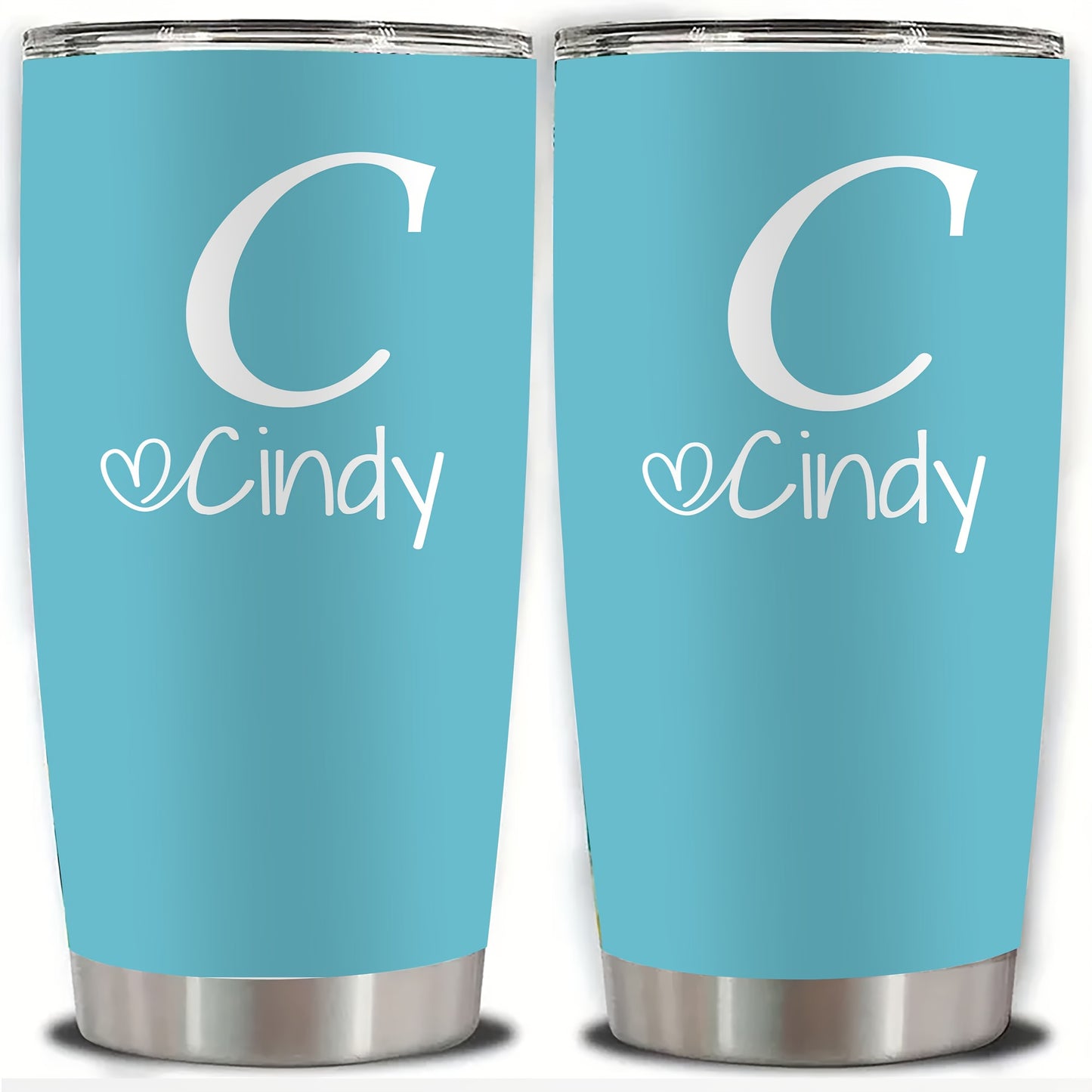 Personalized Stainless Steel Tumbler 20oz - Custom Name/Initials/Text - Double-Wall Insulated Cup with Leakproof Lid & Elegant Cursive Lettering - White with Black Lettering - Ideal Gift for Valentine's, Birthday, Office, Tra