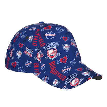 Baseball Cap Featuring a Full-Print Design with a Blue And Red Football Theme, Made from 100% Breathable And Adjustable for Comfort