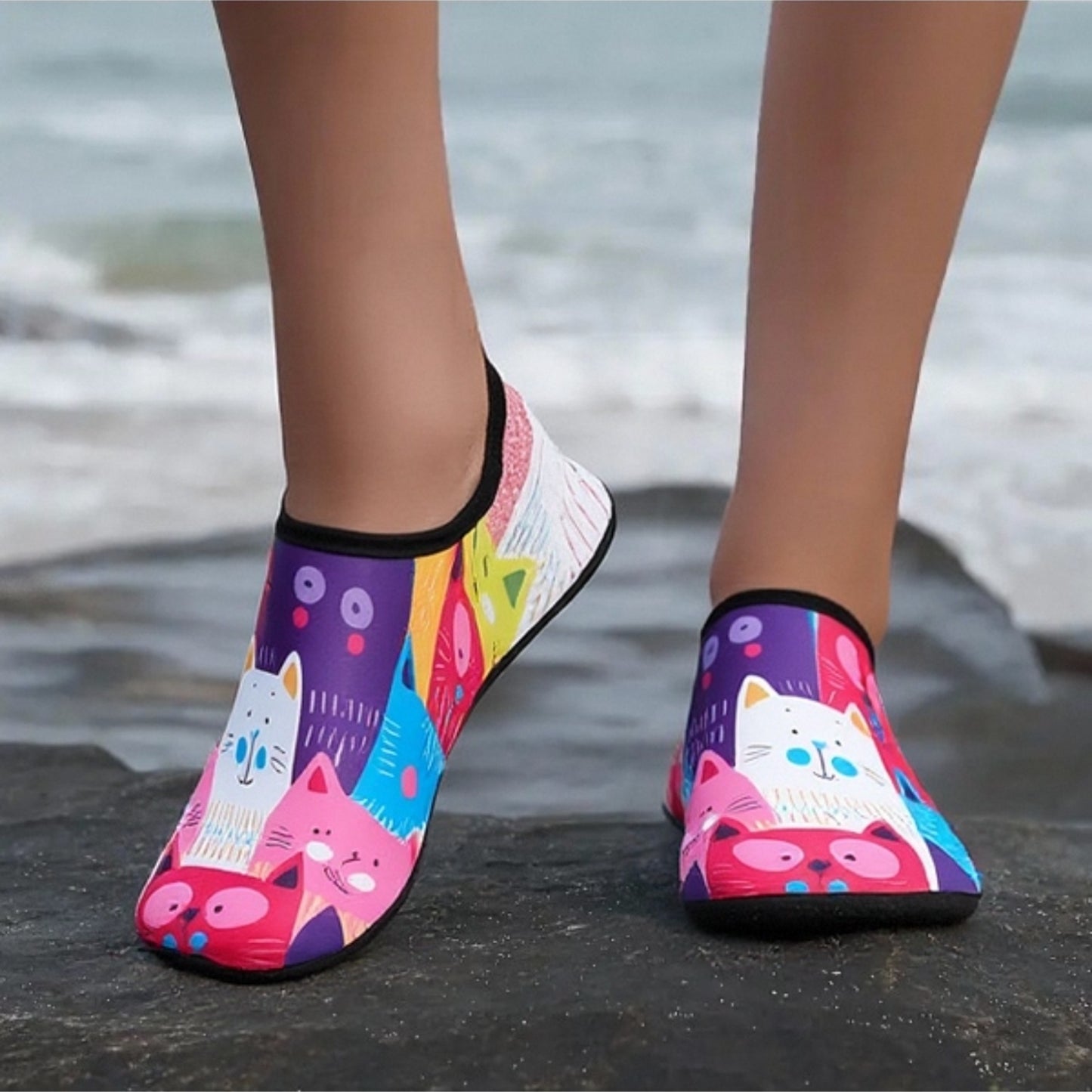 New Women'S Beach Shoes with Cute Cartoon Prints, Slip-Resistant, Sand-Proof, Soft Soles, Quick-Drying, Designed to Prevent Scratches, Suitable for Outdoor Water Activities, Indoor Sports, Fitness, Floor Socks, Yoga Shoes, Tr