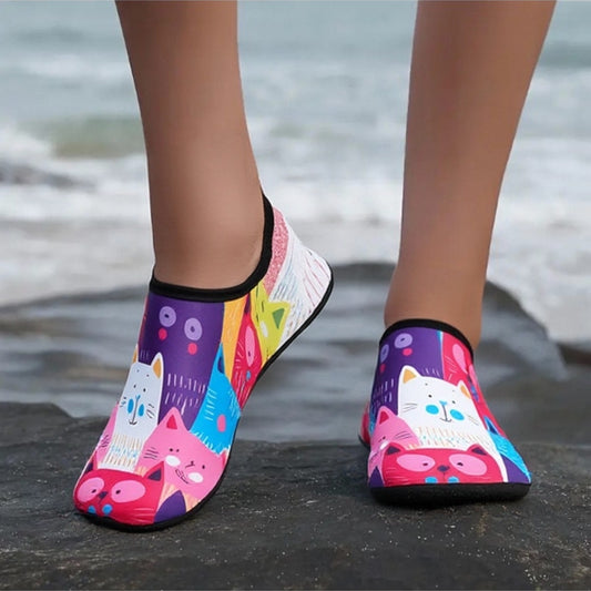 New Women'S Beach Shoes with Cute Cartoon Prints, Slip-Resistant, Sand-Proof, Soft Soles, Quick-Drying, Designed to Prevent Scratches, Suitable for Outdoor Water Activities, Indoor Sports, Fitness, Floor Socks, Yoga Shoes, Tr