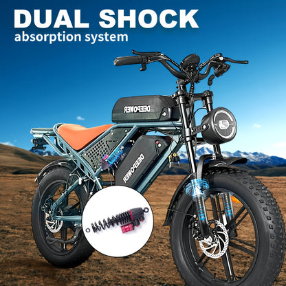 Deepower Electric Bike QS7 740W 48V 20AH/35AH/60AH 20 Inch Fat Tire Adult Electric Bike 80 Miles Range Mountain Cross Country Dual Battery Electric Bike
