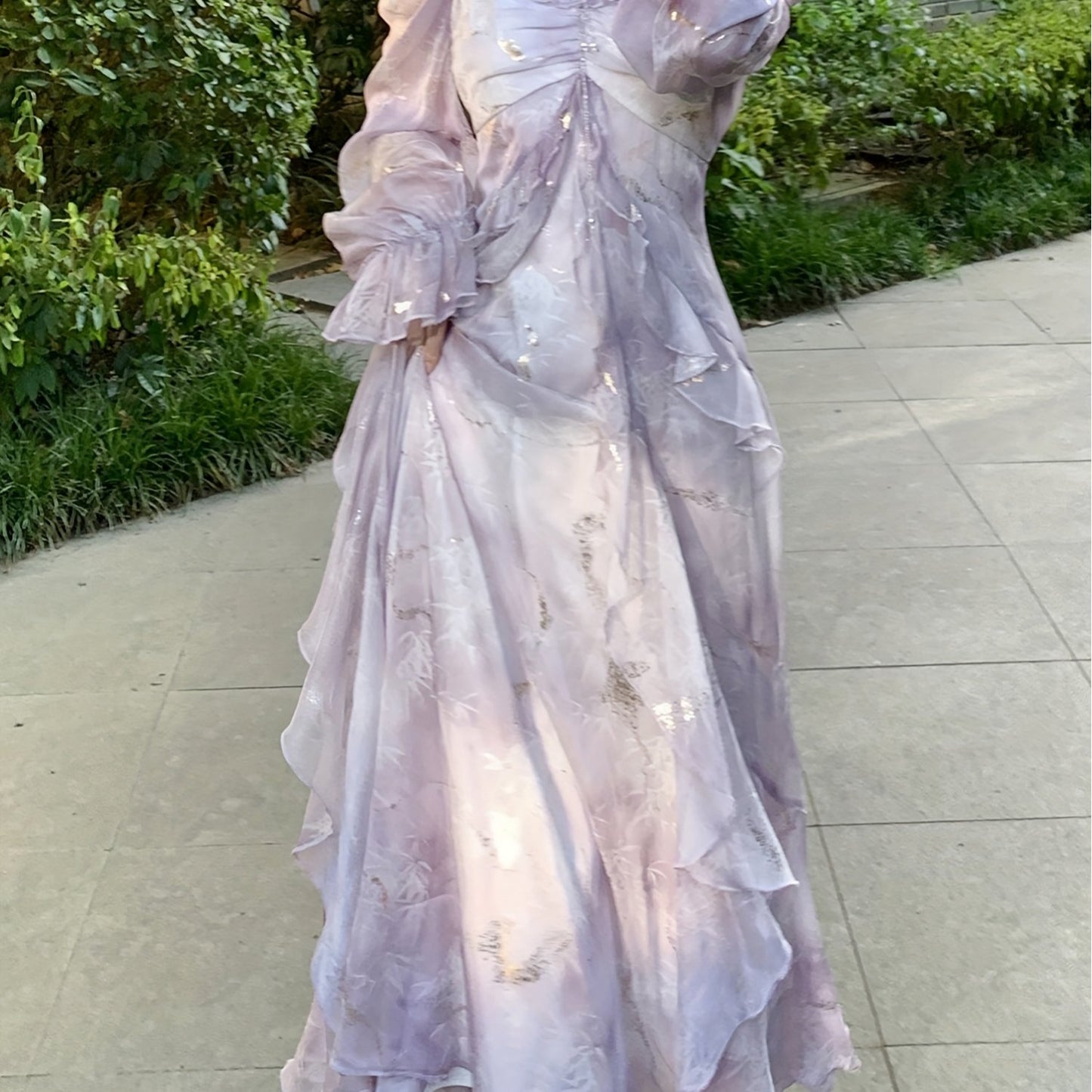 A Stylish Off-Shoulder Long Sleeve Dress for Women Featuring a Lavender Floral Pattern, Ruffle Collar, And A-Line Silhouette. Suitable for Both Formal And Casual Occasions, This Machine Washable Dress Is Perfect for Spring An