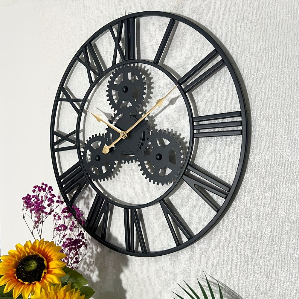 1pc 24"Gear Metal Silent Wall Clock, The Second Hand Is Upgraded To Small Gear, For Living Room, Bedroom Kitchen, Cafe, Shop Wall Decor, Mother's Day Spring Easter Gift
