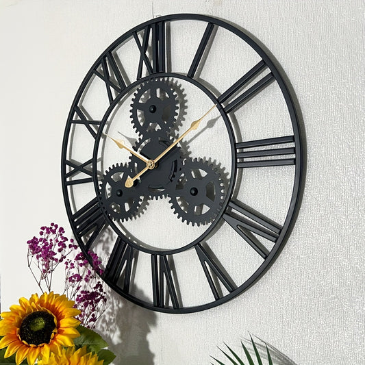 1pc 24"Gear Metal Silent Wall Clock, The Second Hand Is Upgraded To Small Gear, For Living Room, Bedroom Kitchen, Cafe, Shop Wall Decor, Mother's Day Spring Easter Gift