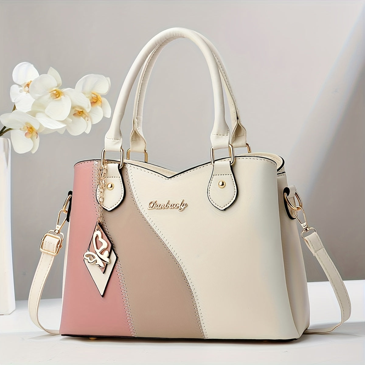 CHROSGEKEIDI Women's Elegant Handbag with Detachable Strap - Perfect Gift for Mom - Versatile Handbag | Modern Minimalist | Large Capacity - Zipper Closure & Contrast Design - Polyester Lining - Sturdy Zipper Closure