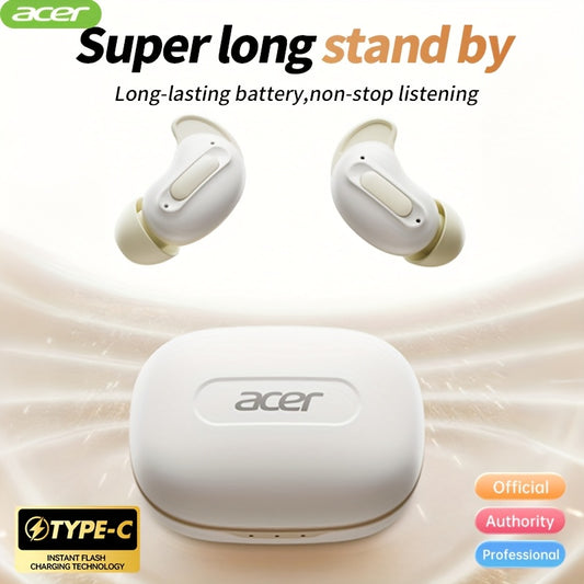 Acer OHR562 Ultra-Thin Mini Wireless Earbuds with ANC/ENC, 48H Playtime, Deep Bass Stereo Sound, Low-Latency Gaming Mode, 3-Sound Mode Switching, Multi-Device Compatibility, Touch Control, Closed-back Design, Type-c Charging,