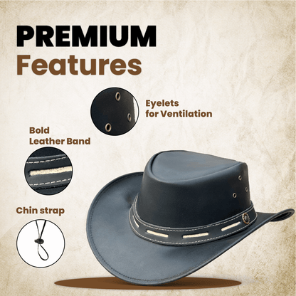 Aussie Style Cowboy Hat Black Aussie Style Cowboy Hat - Genuine Cowhide Western Australian Outback Hat with Shapeable Wide Brim for Men Women