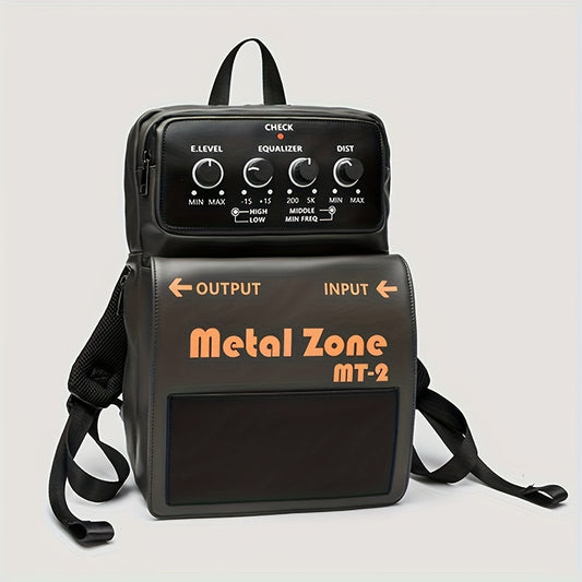 1pc Retro Punk Style MT-2 Effects Pedal Backpack for Men - Lightweight, Adjustable Strap, Zipper Closure, Polyester Lining, Ideal for Campus, Commuting, Travel, And Parties, Backpack For Travel, Campus Gear, Rock Letter Print