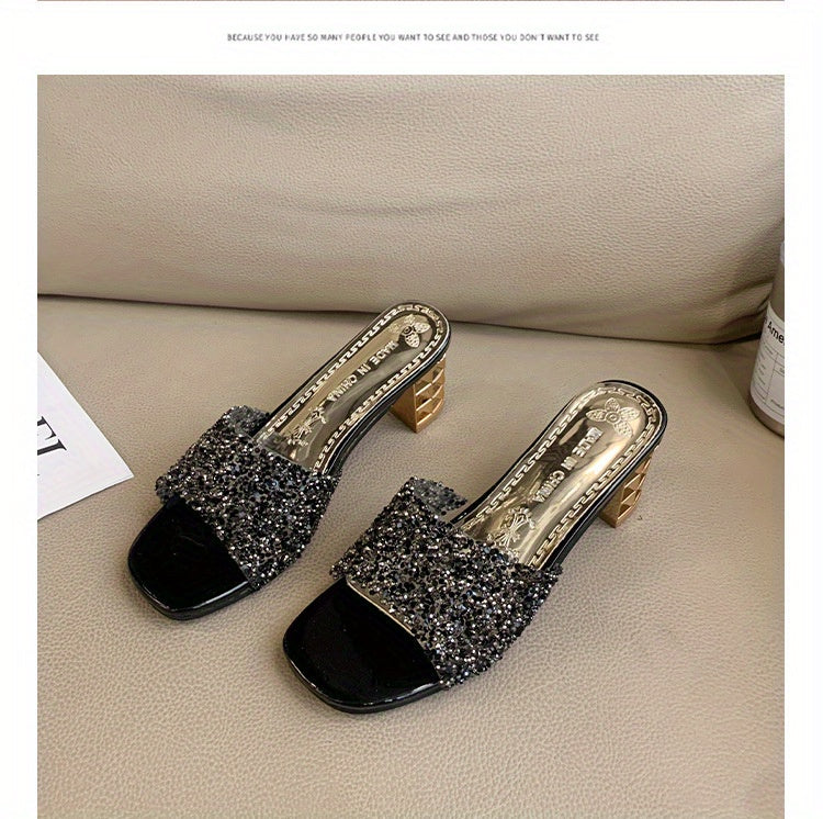 Women'S Chunky Heel Sandals - Slip-On Open-Toe High Heels with Ankle Strap, Golden Glamorous Party Shoes for Formal Events, Weddings, Nightouts - Cushioned Insole & Non-Slip PVC Sole - Available in Wide Widths (Women'S Summer
