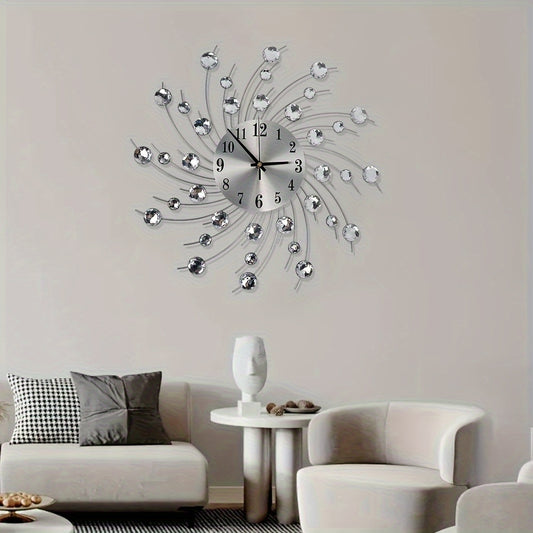 1pc Silent Home Clock - Creative Crystal Bead Decorative Wall Clock in European Style