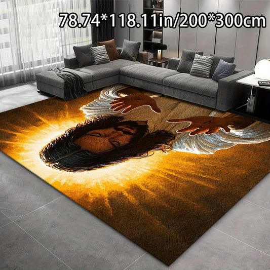 Large Christian Floor Mat - Christ Religious Mat - Christ Design - Non-Slip Backing - Machine Washable Soft Mat - for Living Room, Bedroom, Kitchen
