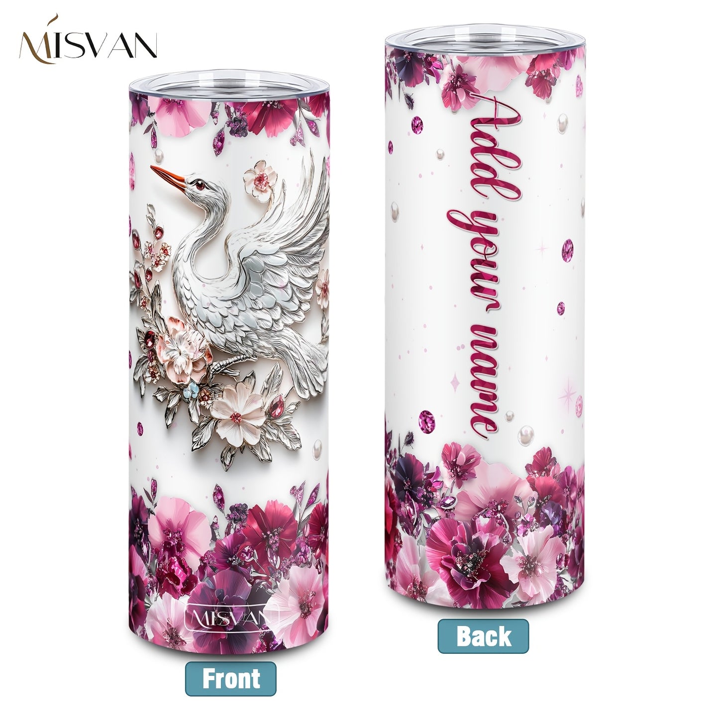 1pc Customized Name Stainless Steel Tumbler | 20oz/22oz/40oz Insulated Water with Lid, Reusable, Round Shape, 304 Stainless Steel, Ideal for Easter, Thanksgiving, Father'S Day, Mother'S Day, Graduation, White Diamond Butterfl