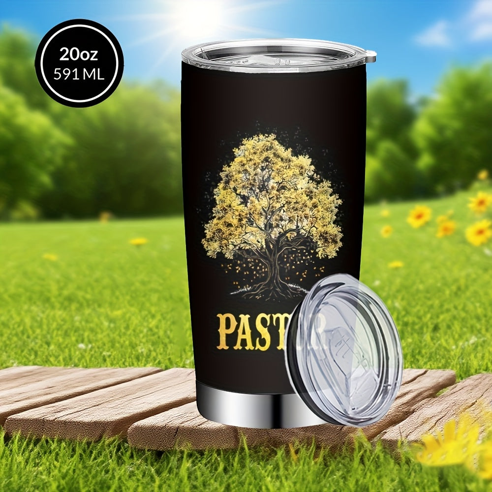 20oz Pastor Appreciation Cup with Lid & Straw - Stainless Steel Insulated Tumbler, Tree of Life Design, "Thank You for All You've Done" Message, Perfect Gift for Churches, Home, Office, Travel - Black, Church Gift Item | Insp