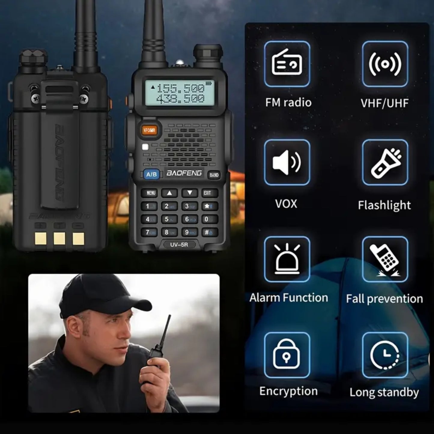 Set of 8 Baofeng UV-5R 5W Radios, Long-Distance Walkie-Talkies Equipped with a Flashlight, Featuring a Two-Way Handheld Design with an Ultra-Long Standby Time of 48-72 Hours, Ideal for Survival Gear During Hunting And Camping