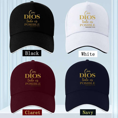 1pc Men's Spanish Inspirational Baseball Cap with Romans 4:17 Bible Verse - Adjustable Snapback, Lightweight Non-Stretch Fabric, Black & Golden Lettering for Running, Gym, Outdoor Sports - Christian Faith Hat for Men