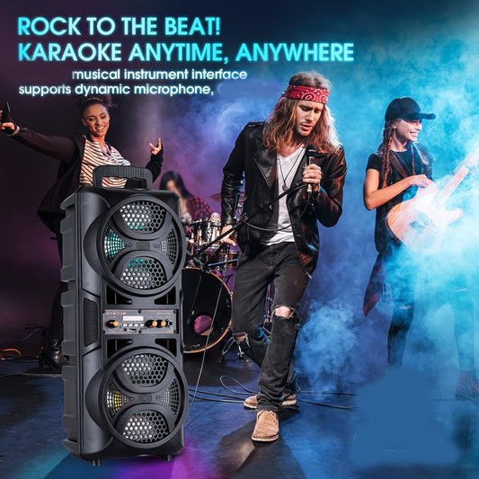 3000W Portable - Bluetooth Speaker - with Double 6.5 '' Subwoofer Stereo Sound, Outdoor Party Speaker, Support FM Radio, LED Colorful Lights, with Microphone, Support for TF/FM Radio/USB/AUX, for Home, Party, Travel, Chrismas