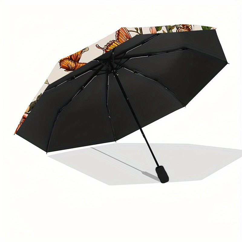 Floral Butterfly 2 Themed Automatic Umbrella Portable Automatic Folding Umbrella Suitable for Travel and Daily Use Ideal Gift for Family and Friends, Automatic Umbrella Folding, Umbrella for Women High Quality, Cute Umbrella,